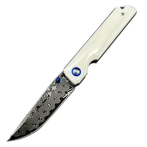 Damascus Folding Knife — Rosewood Handle